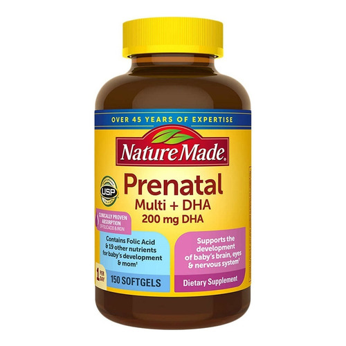 Nature Made Prenatal Multi + Dha 200mg, 150 Cápsulas Blanda