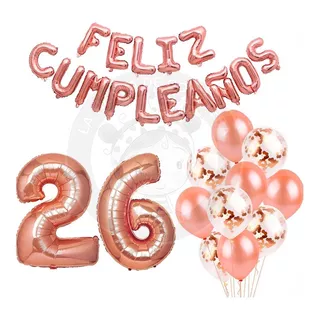 Globo Numero 26 1 M + Letras 40 Cm + Globos Latex Rosa Gold