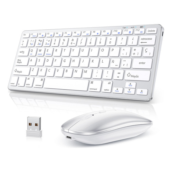 Teclado Y Mouse Inalámbrico Español Recargable Bt Usb Tablet