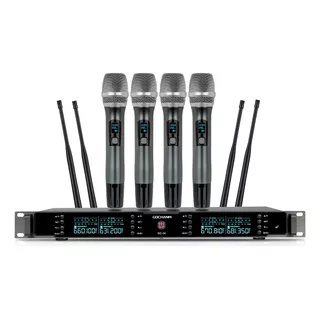 Microfonos Gc Gc04s Inalambricos 4 Canales Sistema Uhf Mano Color Negro