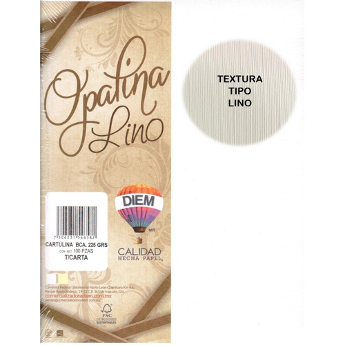 Opalina Con Textura Lino Blanca Carta Delgada Diem 125 Grs Color Blanco