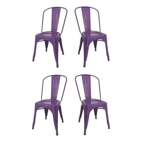 Silla de comedor DeSillas Tolix, estructura color violeta, 4 unidades