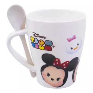 Caneca De Porcelana Com Colher Mickey & Minnie Tsum Tsum 310