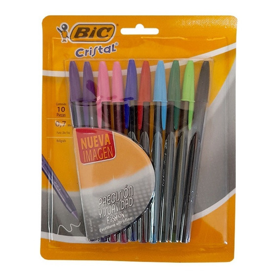 Lápiz Pasta Bic Cristal Fashion Colores 10 Unidades.