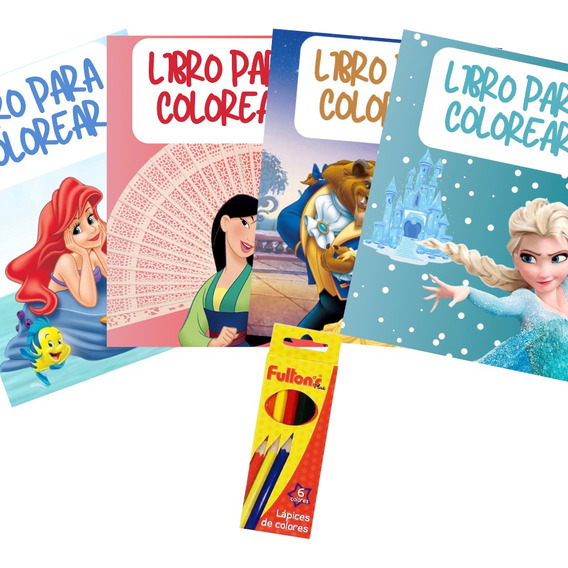 Pack 4 Libros Para Colorear Princesas Mulán Blanca Nieves