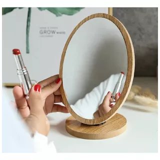 Espelho De Mesa Moldura Madeira Para Maquiagem Regulável
