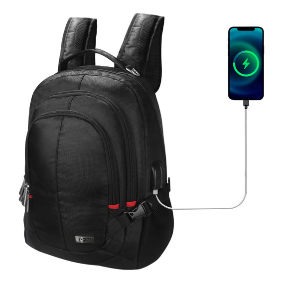 Mochila T-go AB340 Porta Notebook Urbana Usb Grande 30 Litros Color Negro