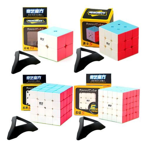 Pack 4 Rubik 2x2 3x3 4x4 5x5 Qiyi Stickerless Speed Cube
