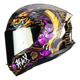 Casco Moto Hax Integral Force Shen Long Dot + Ece R22.06 Purpura/dorado Shen Long S