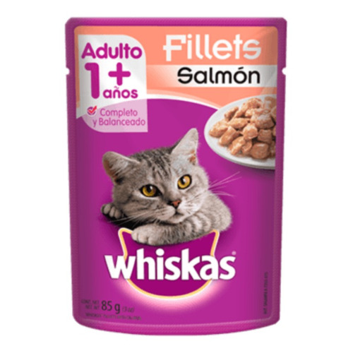 Alimento Whiskas 1+ Whiskas Gatos  para gato adulto todos los tamaños sabor fillets de salmón en sobre de 85 g