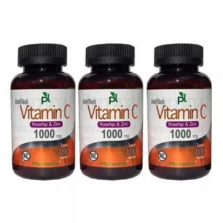 3x Vitamina C 1000mg 100 Un / Formula Zinc+rose Hips / Vegan