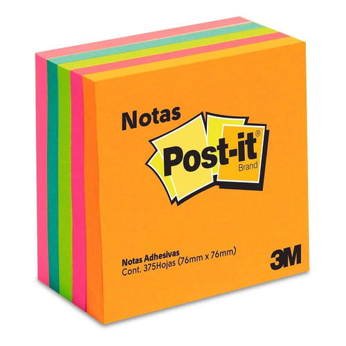 Notas 3m Post-it 3x3 Neon 5 Blocks C/75 3m 2072 /vc