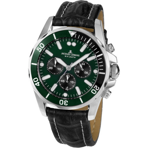 Reloj Jacques Lemans Hombre 1-1907zc Tablero Verde Color de la correa Negro Color del fondo Verde oscuro