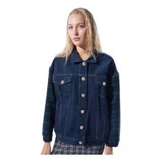 Campera De Jean Ginebra Keystone Azul Mangas De Paño Mujer