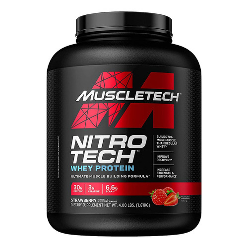 Suplemento en polvo MuscleTech  Nitro Tech Whey Protein proteína sabor strawberry en frasco de 1.81kg