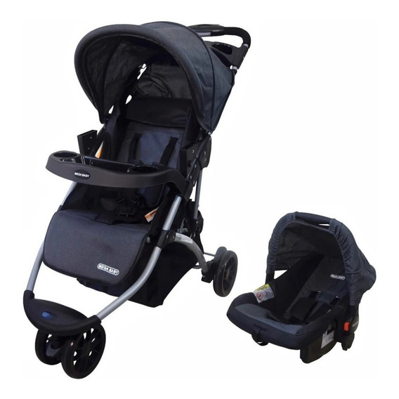 Cochecito de 3 ruedas Mega Baby City Rider Jogger Travel System gris oscuro con chasis color gris