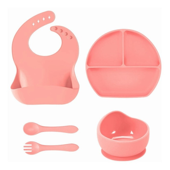 5 Piezas Set De Alimentación Silicona Platos Bebe- Niños