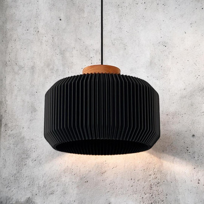 Colgante Teo Negro 30cm Sustentable Con Madera 3d Lmp