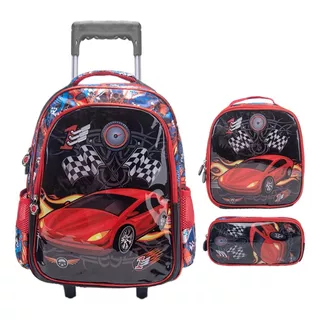 Kit Mochila Escolar Rodinhas Menino 3 Peças Lancheira/estojo