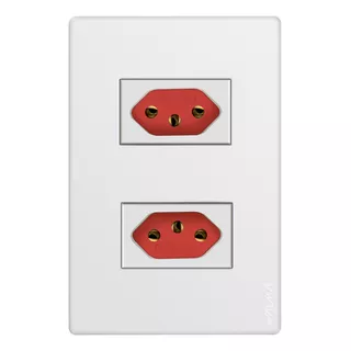 Tomada Dupla Vermelha Simples 10a 20a Walma Modular Embutir Cor Branco