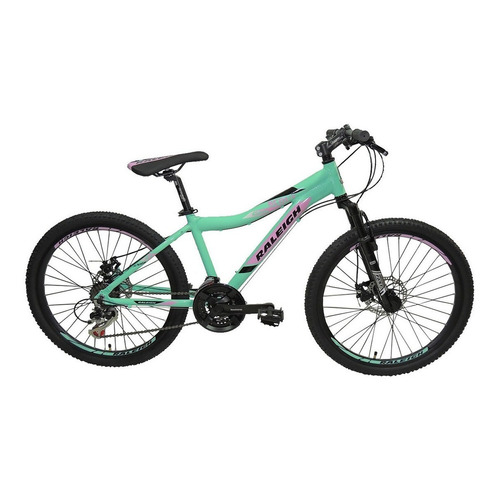 Mountain bike infantil Raleigh Scout  2022 R24 21v frenos de disco mecánico cambios Shimano Tourney TY500 y Shimano Tourney TY300 color verde/rosa  