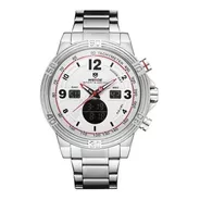 Relógio Weide Anadigi Wh-6908 Aço Inoxidável Prata E Branco