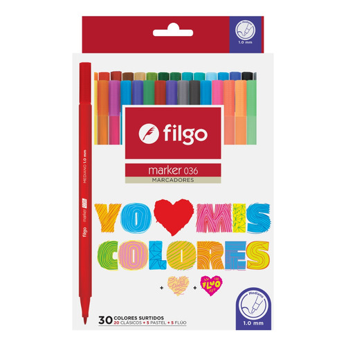 Estuche X 30 Marcadores Filgo Marker 036 Colores Surtidos