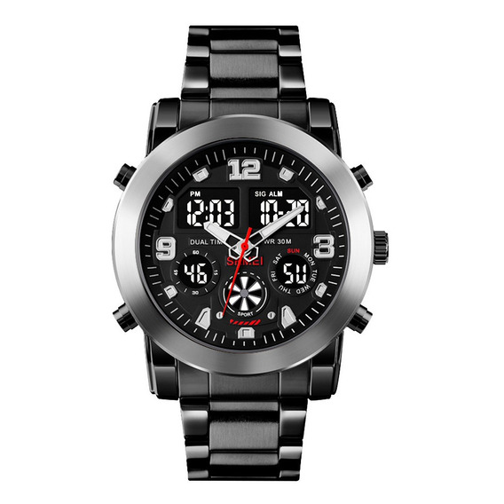 Reloj Hombre Skmei 1642 Acero Alarma Cronometro Elegante Color de la malla Negro/Plateado