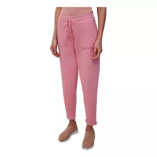 Calça Feminina Em Tricô Rosa Com Barra Italiana