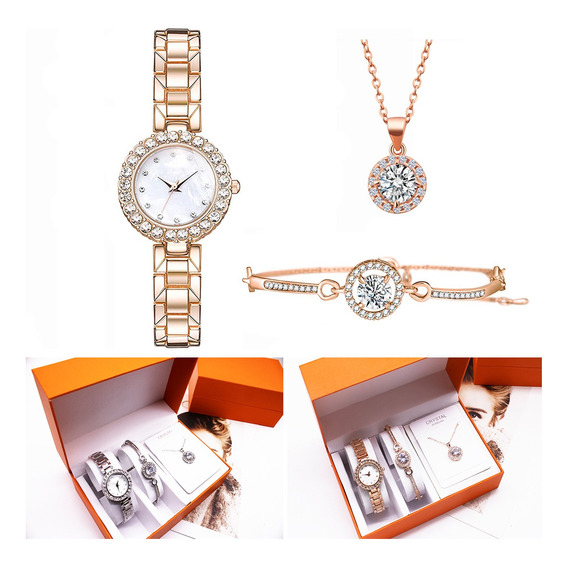 Reloj, Pulsera Y Collar De Tres Piezas Con Diamantes