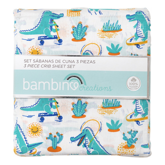 Juego Set De Sabanas Para Cuna Bebe Bambino /bebepelucl Color Dinosaurio Blanco