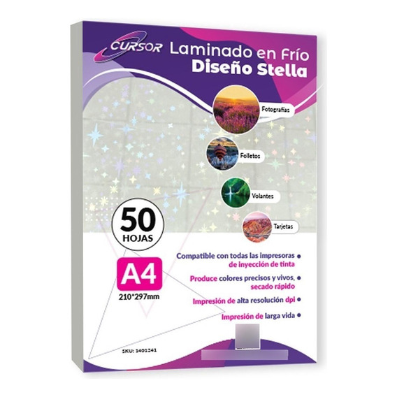 Laminado En Frio Diseño Stella A4 Cursor Pack 50 