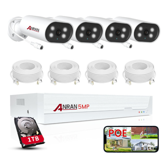 Poe Camaras 5mp Kit4 Cámaras De Seguridad Hd Grabacion 24hrs