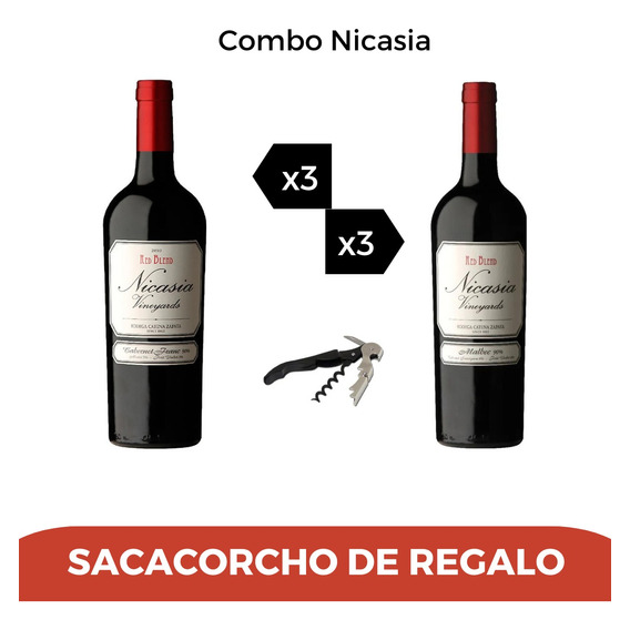 Combo Vino Nicasia Malbec Cabernet X6 + Sacacorcho De Regalo
