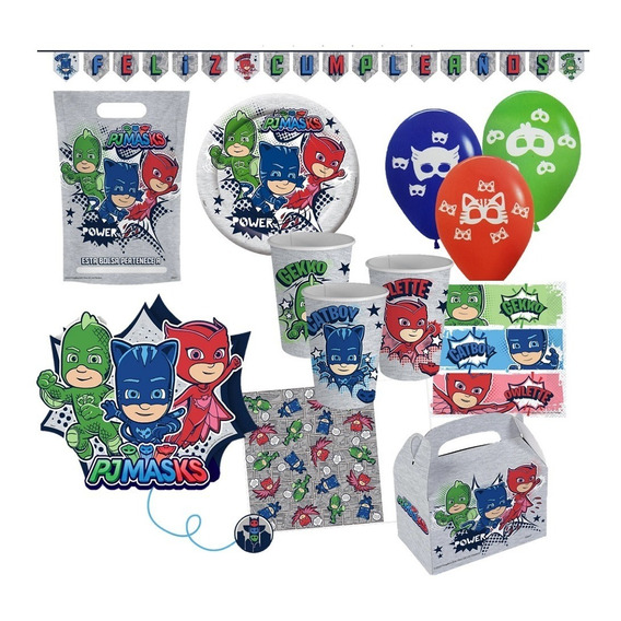 Pack Cumpleaños Pj Masks Original X 12 Cotillón Activarte