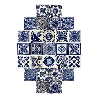 Azulejo Artesanal Tipo Talavera Liso 90pz Variado Az