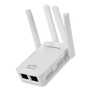 Repetidor Amplificador Señal Wifi 4antenas Rompemuros 2,4ghz Color Blanco