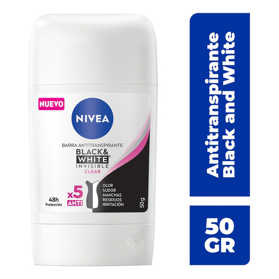 Nivea Invisible Black & White Clear antitranspirante en barra 50g