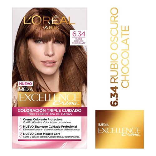 Kit Tintura L'Oréal Paris  Excellence Kit Tintura L'oréal París Excellence Creme Para Rubio tono 6.34 chocolate 20Vol. para cabello