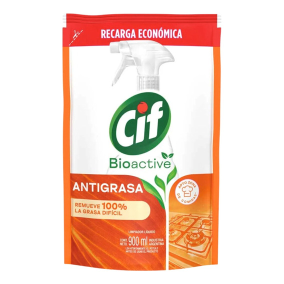 Limpiador Liquido Antigrasa Cif Bioactive Doypack 900ml 