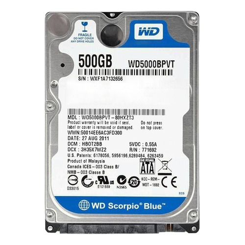 Disco duro interno Western Digital WD Scorpio Blue WD5000BPVT 500GB azul