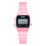 Reloj Niños Skmei 1460 Digital Alarma Cronometro Luz Led Color de la malla Rosado Color del fondo Blanco