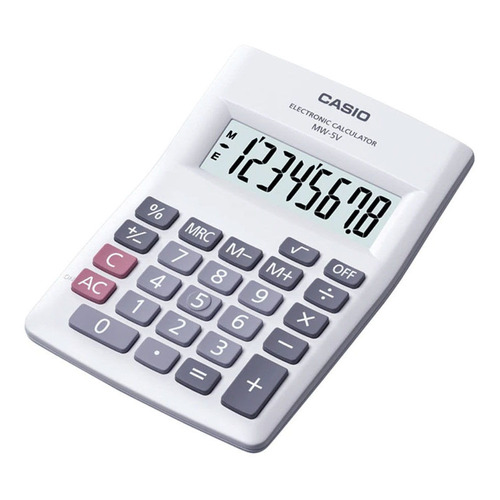 Calculadora De Mesa Casio Mw-5v 8 Dígitos, Usa Pilas, Blanco