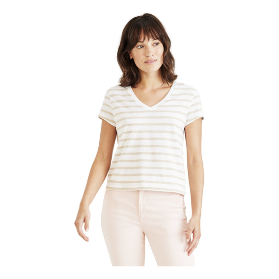 Polera Mujer Short Sleeve V-neck Slim Fit Beige Dockers