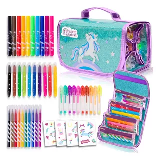 Estuche Con Marcadores Y Crayones Unicornio Con Aroma Frutal