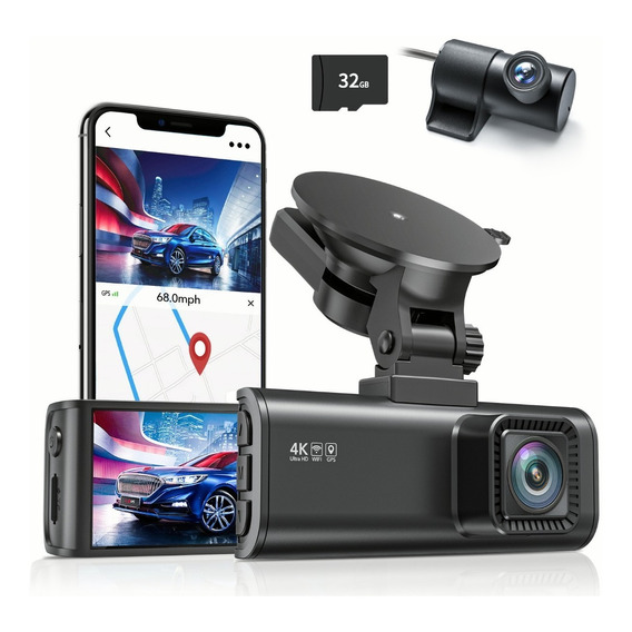 4k Hd Dash Camera Para Automóviles, Con Tarjeta 32g Y Gps