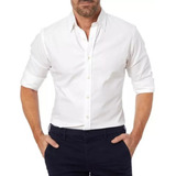 Camisa De Manga Larga Para Hombre Color Sólido Básico