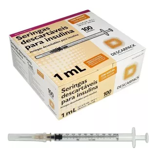 Seringa 1ml C/agulha 13x0,45 Insulina C/100 Descarpack