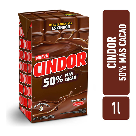 Leche Chocolatada Cindor Nueva 50% +cacao Sin Tacc 1l