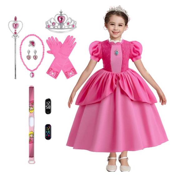 Disfraz Princesa Peach Con Accesorios Incluye Reloj Digital Peach De Regalo